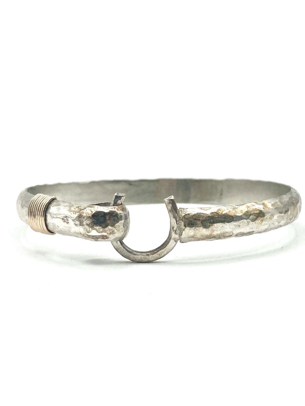 Cardow 14k & 925 Sterling Silver Hammered Hook Bracelet 6.75""